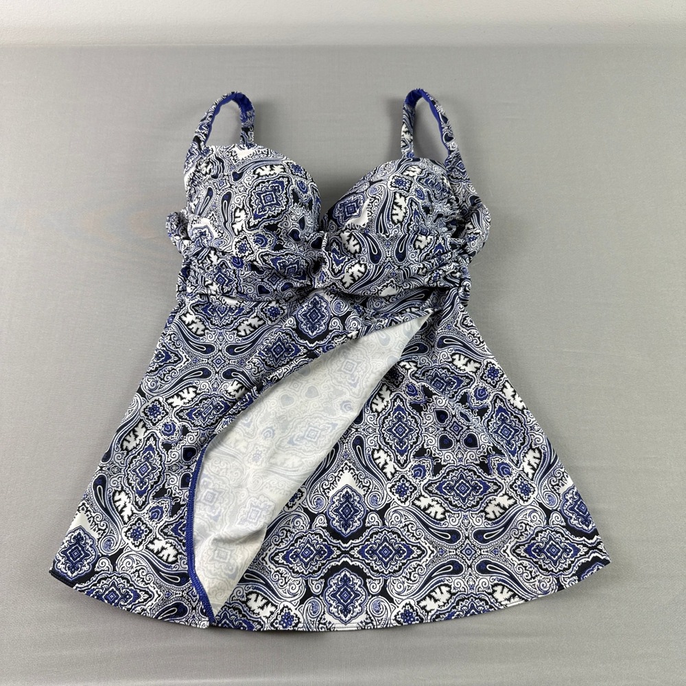 Soma Intimates Blue Paisley Underwire Tankini Swim Top Womens 34DD Medallion - Picture 3 of 16